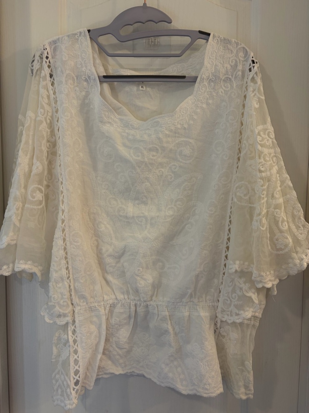 White Lace Boho Peasant Top